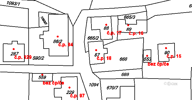Dolní Kamenice 18, Česká Kamenice na parcele st. 87 v KÚ Dolní Kamenice, Katastrální mapa