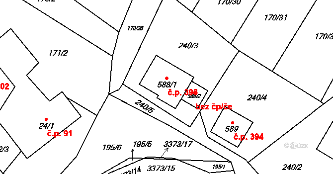 Bystřec 393 na parcele st. 588/1 v KÚ Bystřec, Katastrální mapa