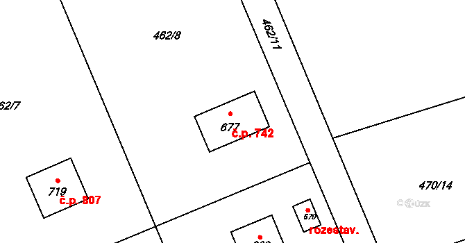Prostřední Bludovice 742, Horní Bludovice na parcele st. 677 v KÚ Prostřední Bludovice, Katastrální mapa