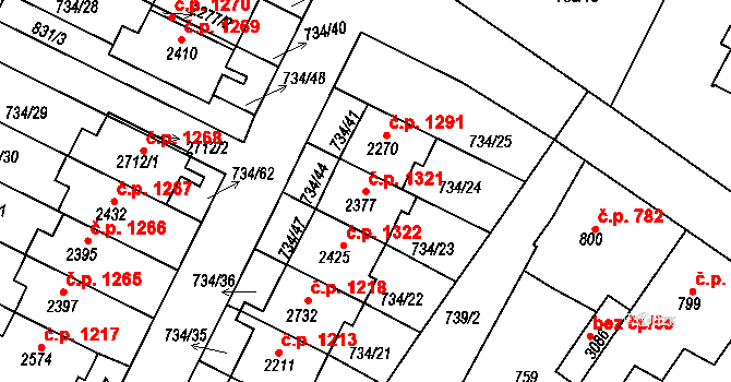 Neratovice 1321 na parcele st. 2377 v KÚ Neratovice, Katastrální mapa