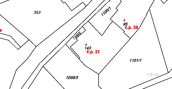 Líska 21, Česká Kamenice na parcele st. 143 v KÚ Líska, Katastrální mapa