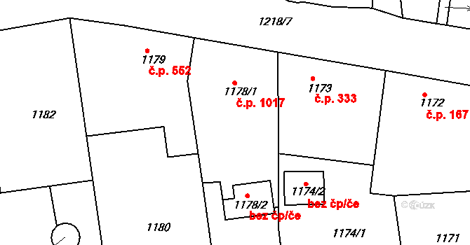 Třemošná 1017 na parcele st. 1178/1 v KÚ Třemošná, Katastrální mapa