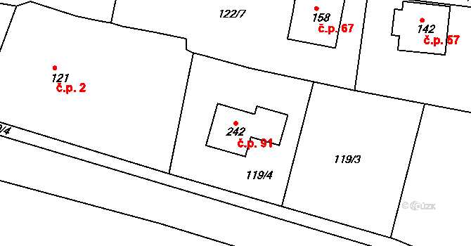 Petroupim 91 na parcele st. 242 v KÚ Petroupim, Katastrální mapa
