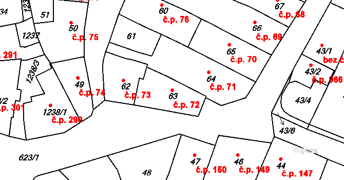 Bílovec 72 na parcele st. 63 v KÚ Bílovec-město, Katastrální mapa