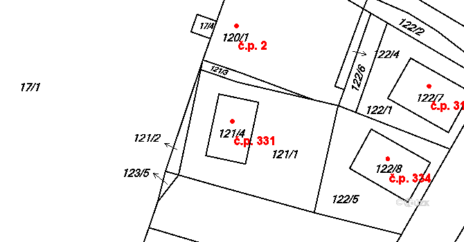 Levín 331, Králův Dvůr na parcele st. 121/4 v KÚ Levín u Berouna, Katastrální mapa