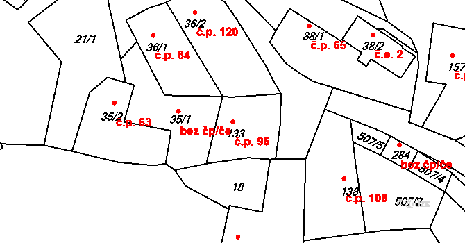 Šanov 95 na parcele st. 133 v KÚ Šanov u Rakovníka, Katastrální mapa