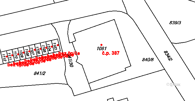 Červený Kostelec 387 na parcele st. 1081 v KÚ Červený Kostelec, Katastrální mapa