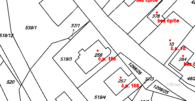 Lípa nad Orlicí 155 na parcele st. 256 v KÚ Lípa nad Orlicí, Katastrální mapa