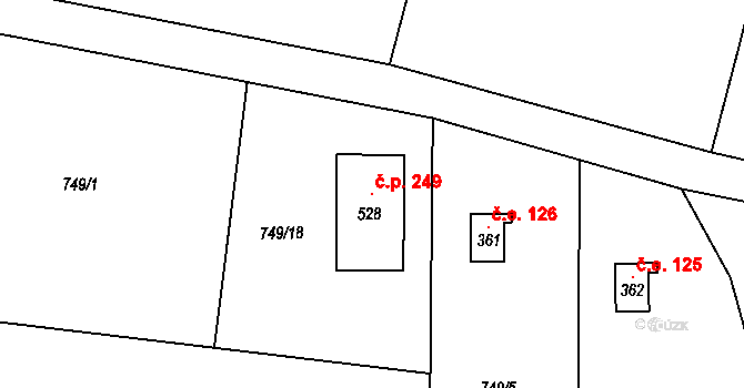 Smrkovice 249, Písek na parcele st. 528 v KÚ Smrkovice, Katastrální mapa