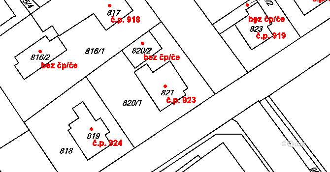 Rychnov nad Kněžnou 923 na parcele st. 821 v KÚ Rychnov nad Kněžnou, Katastrální mapa