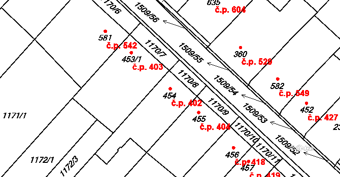 Kvasice 402 na parcele st. 454 v KÚ Kvasice, Katastrální mapa