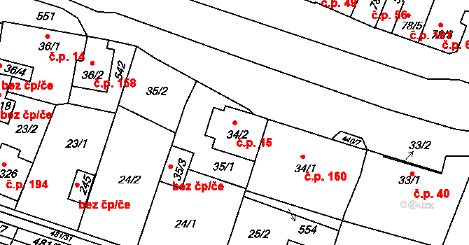 Žopy 15, Holešov na parcele st. 34/2 v KÚ Žopy, Katastrální mapa