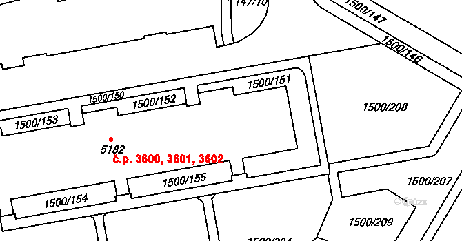 Kroměříž 3600,3601,3602 na parcele st. 5182 v KÚ Kroměříž, Katastrální mapa
