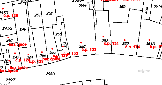 Holešov 133 na parcele st. 256 v KÚ Holešov, Katastrální mapa