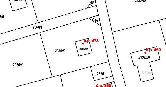 Dolní Suchá 478, Havířov na parcele st. 2366/10 v KÚ Dolní Suchá, Katastrální mapa