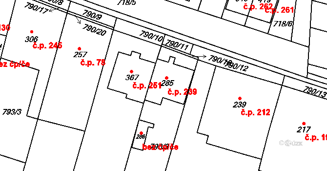 Bohutice 239 na parcele st. 285 v KÚ Bohutice, Katastrální mapa