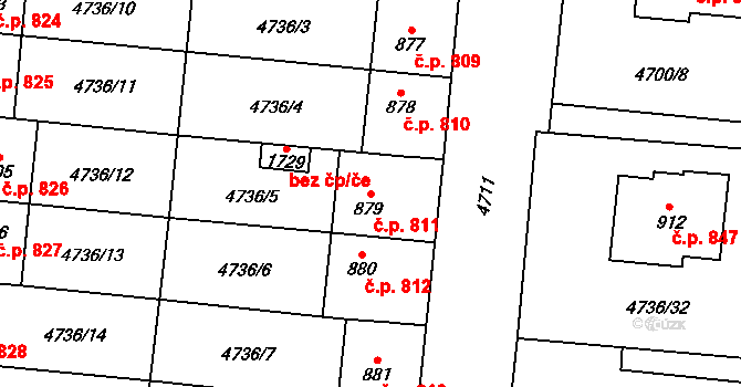 Hrušovany nad Jevišovkou 811 na parcele st. 879 v KÚ Hrušovany nad Jevišovkou, Katastrální mapa