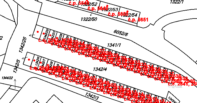 Jihlava 2531,2571 na parcele st. 1342/34 v KÚ Jihlava, Katastrální mapa