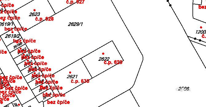 Lyžbice 629, Třinec na parcele st. 2622 v KÚ Lyžbice, Katastrální mapa