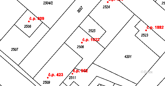 Čelákovice 1022 na parcele st. 2508 v KÚ Čelákovice, Katastrální mapa