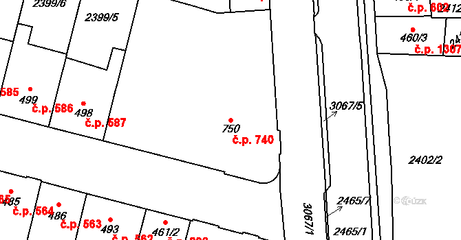 Kyjov 740 na parcele st. 750 v KÚ Kyjov, Katastrální mapa