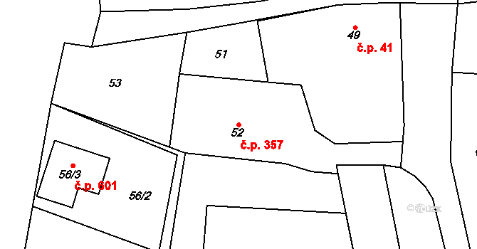 Fryčovice 357 na parcele st. 52 v KÚ Fryčovice, Katastrální mapa