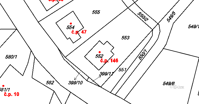 Kvaň 146, Zaječov na parcele st. 552 v KÚ Kvaň, Katastrální mapa