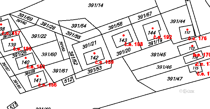 Soběšovice 159 na parcele st. 142 v KÚ Pitrov, Katastrální mapa