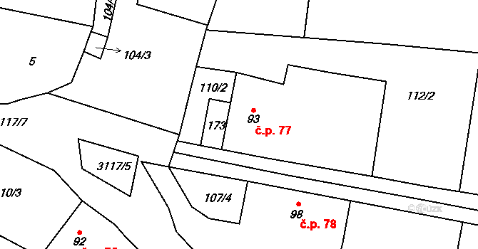 Damnov 77, Bor na parcele st. 93 v KÚ Damnov, Katastrální mapa