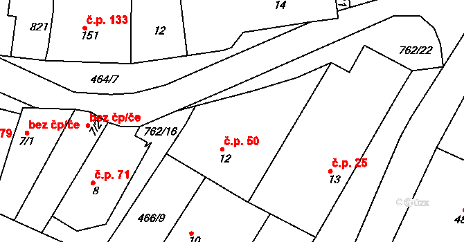 Broumy 50 na parcele st. 12 v KÚ Broumy, Katastrální mapa
