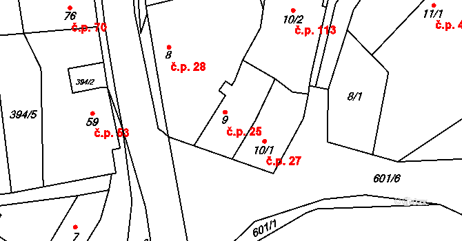 Kyškovice 25 na parcele st. 9 v KÚ Kyškovice, Katastrální mapa