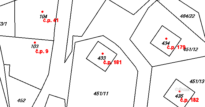 Straškov 181, Straškov-Vodochody na parcele st. 433 v KÚ Straškov, Katastrální mapa