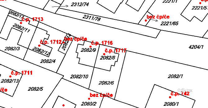Roudnice nad Labem 1717 na parcele st. 2082/8 v KÚ Roudnice nad Labem, Katastrální mapa