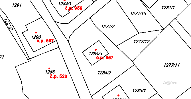 Jilemnice 957 na parcele st. 1284/3 v KÚ Jilemnice, Katastrální mapa