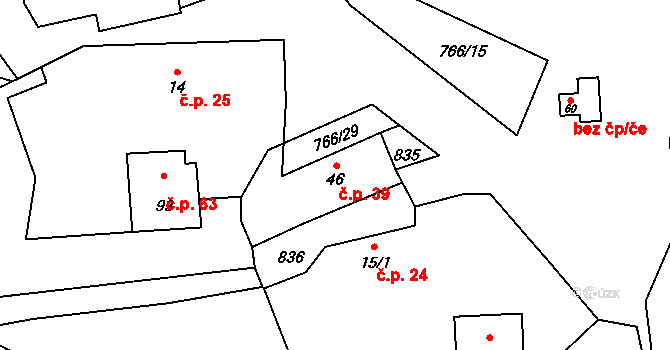 Dobronice u Chýnova 39, Chýnov na parcele st. 46 v KÚ Dobronice u Chýnova, Katastrální mapa