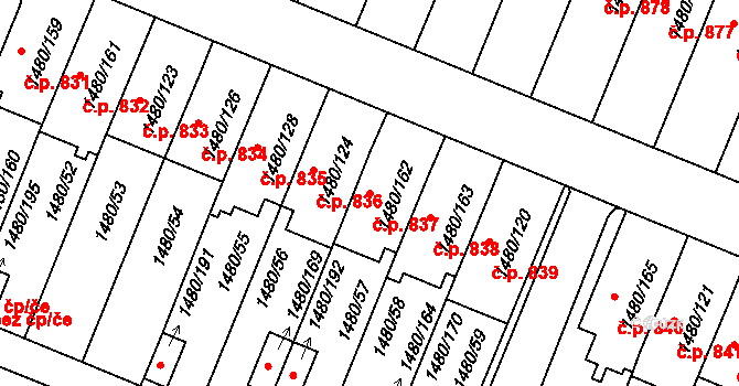 Bechyně 837 na parcele st. 1480/162 v KÚ Bechyně, Katastrální mapa