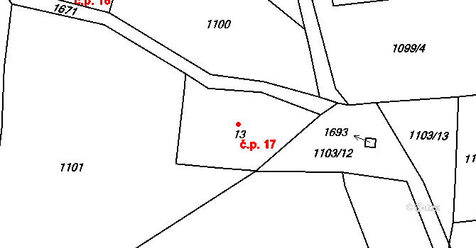 Keblany 17, Slavče na parcele st. 13 v KÚ Keblany, Katastrální mapa