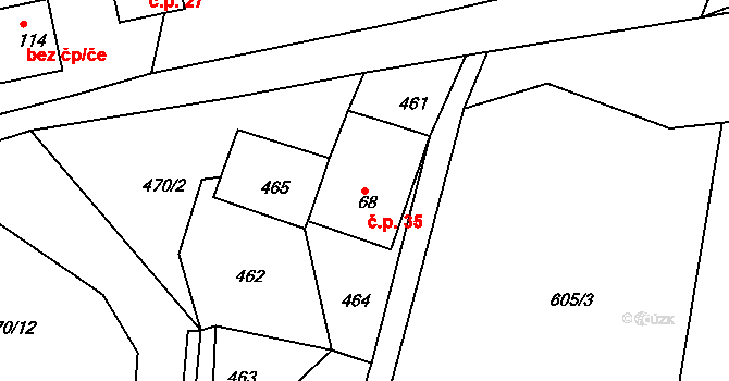 Turov 35, Podlesí na parcele st. 68 v KÚ Turov, Katastrální mapa