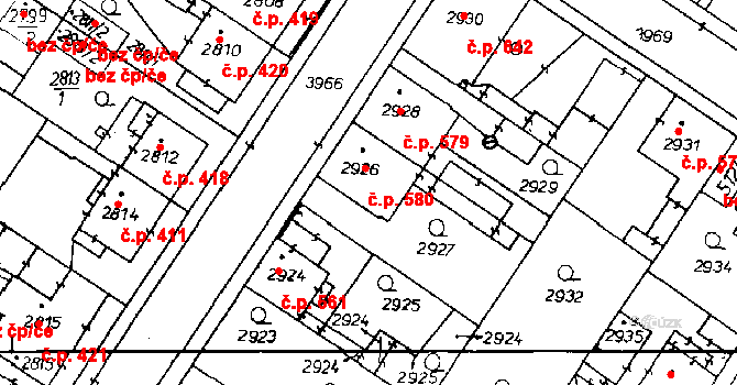 Poděbrady III 580, Poděbrady na parcele st. 2926 v KÚ Poděbrady, Katastrální mapa