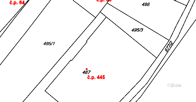 Kovářská 445 na parcele st. 467 v KÚ Kovářská, Katastrální mapa