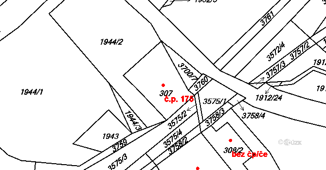 Krupka 175 na parcele st. 307 v KÚ Krupka, Katastrální mapa