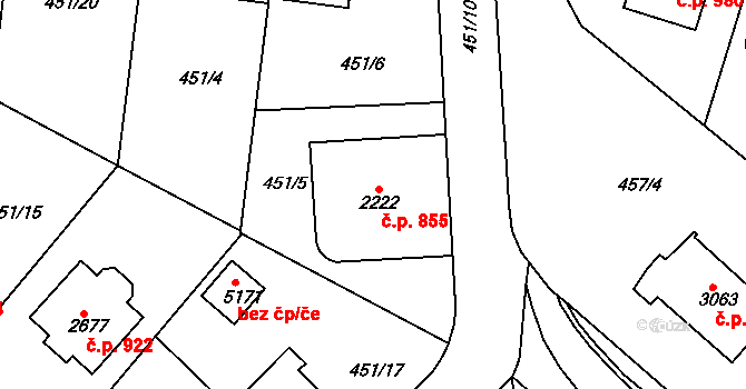 Horka-Domky 855, Třebíč na parcele st. 2222 v KÚ Třebíč, Katastrální mapa