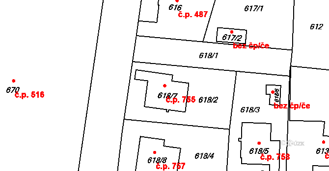 Skřečoň 755, Bohumín na parcele st. 618/7 v KÚ Skřečoň, Katastrální mapa