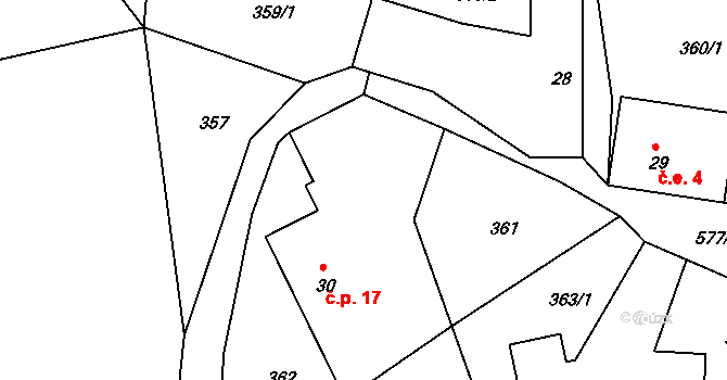 Dehtáry 17, Bílá na parcele st. 30 v KÚ Chvalčovice, Katastrální mapa