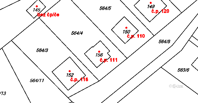 Horní Poříčí 111 na parcele st. 156 v KÚ Horní Poříčí u Letovic, Katastrální mapa