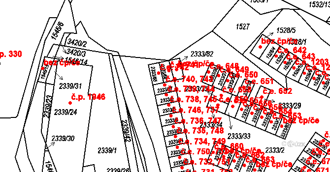 Pelhřimov 743 na parcele st. 2333/67 v KÚ Pelhřimov, Katastrální mapa