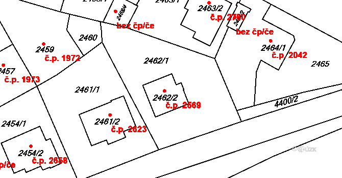 Teplice 2569 na parcele st. 2462/2 v KÚ Teplice, Katastrální mapa