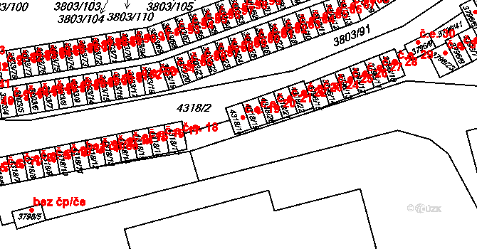 Teplice 19 na parcele st. 4318/18 v KÚ Teplice, Katastrální mapa