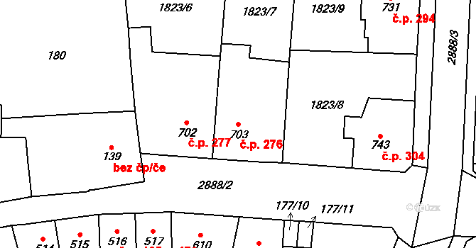 Nové Město 276, Rokycany na parcele st. 703 v KÚ Rokycany, Katastrální mapa