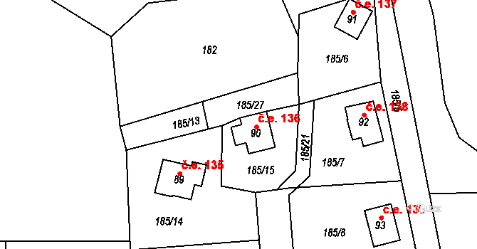 Ješovice 136, Liběchov na parcele st. 90 v KÚ Ješovice, Katastrální mapa